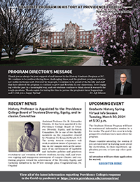 Cover of Spring 2021 Newsletter with Spring flowers in front of Harkins Hall