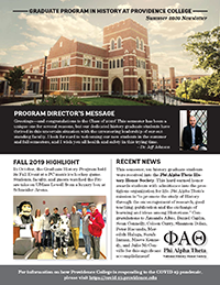 Cover of Summer 2020 Newsletter with photo of Ruane Center for the Humanities